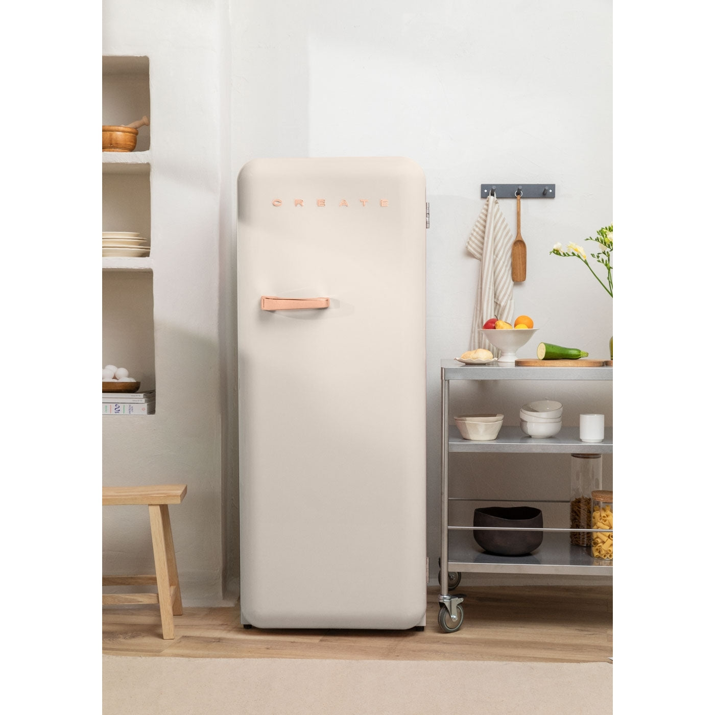 Retro Fridge 281L - Frigorífico Retro - Blanco Roto Tiradores Oro Rosa