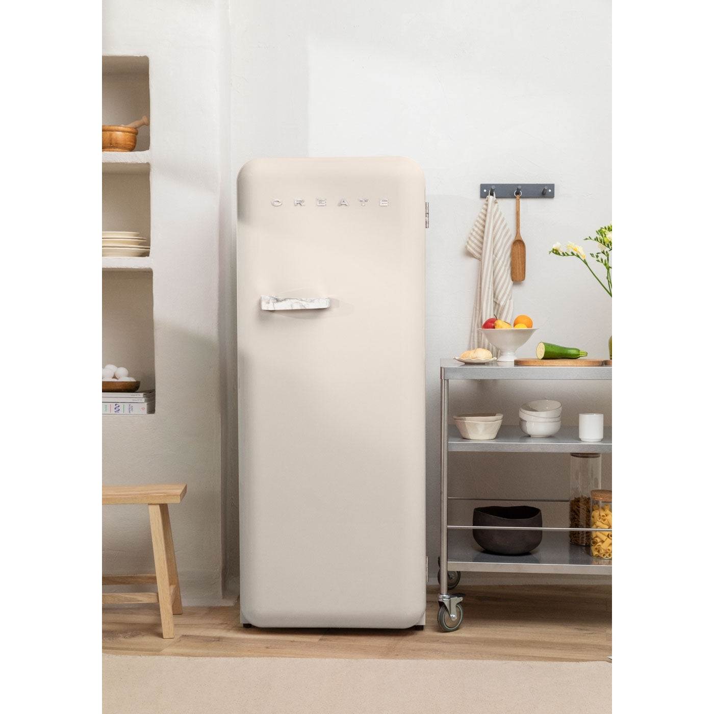 Retro Fridge 281L - Réfrigérateur Rétro - Blanc Cassé Poignées Marbre