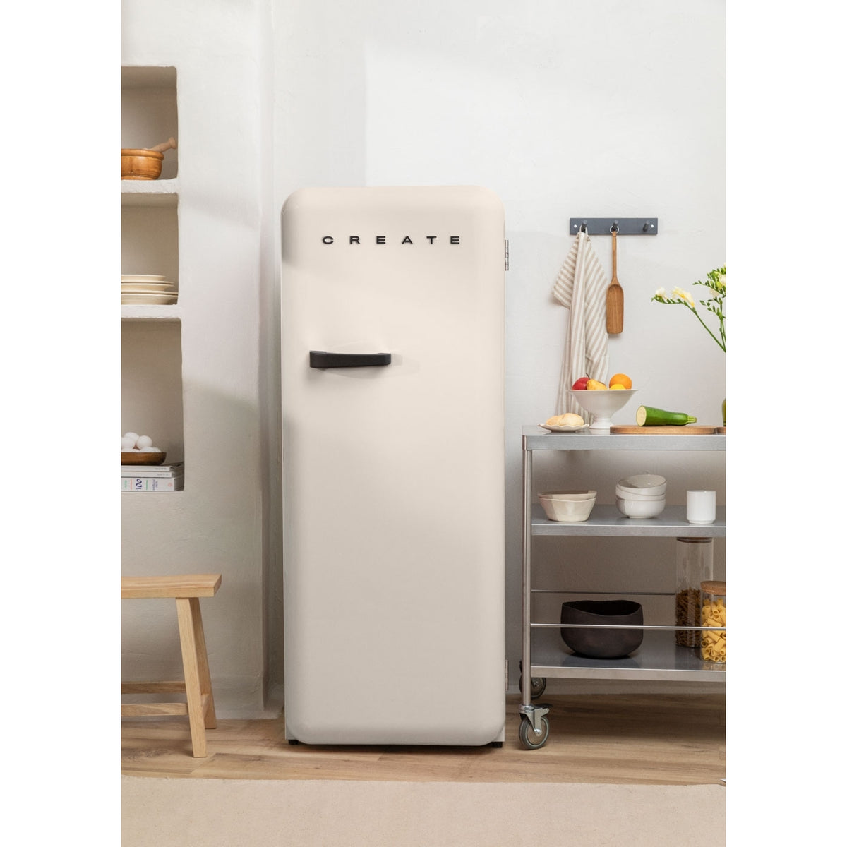 Retro Fridge 281L - Réfrigérateur Rétro - Blanc Cassé Poignées Noires