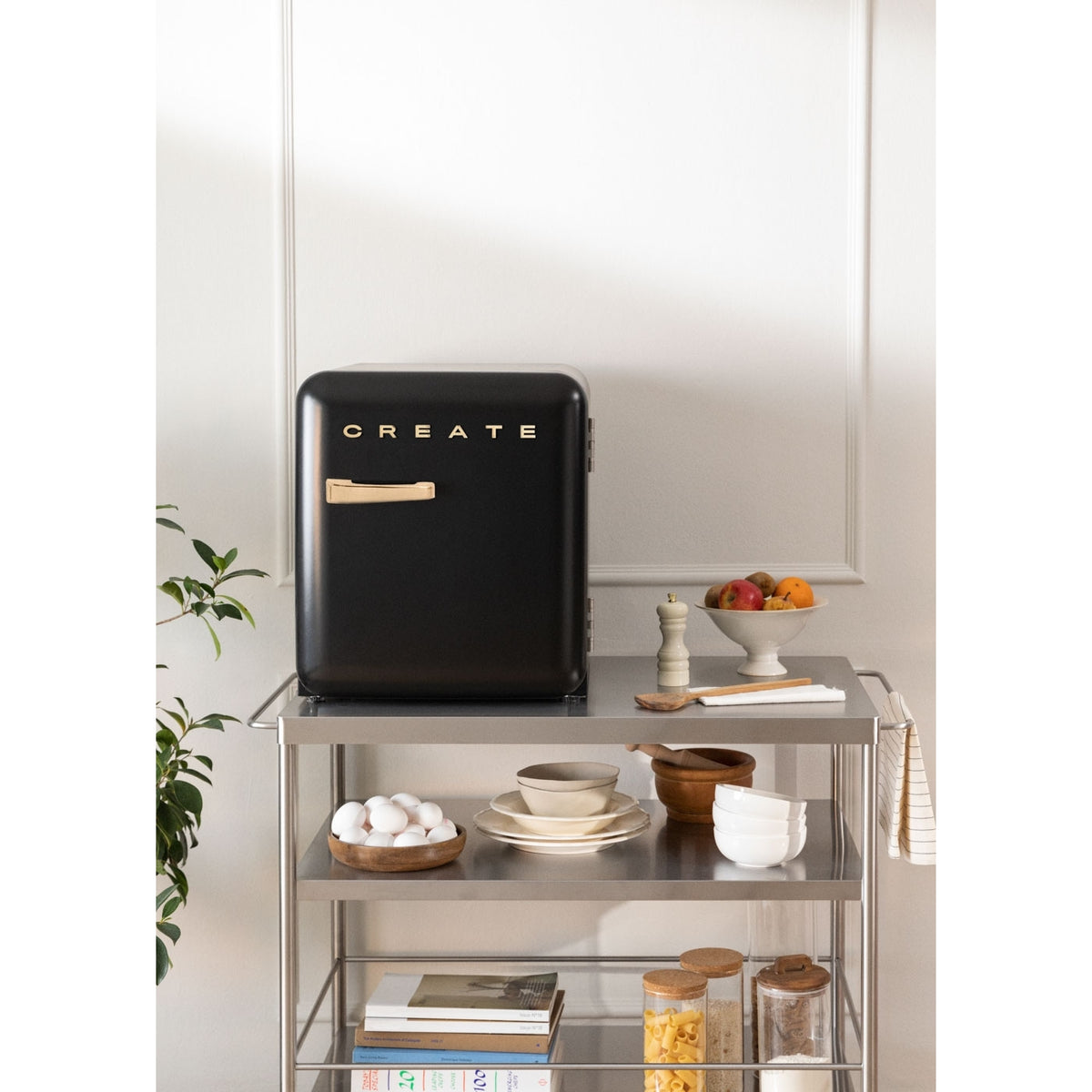 Retro Fridge 48L - Réfrigérateur Rétro - Noir Poignées Or
