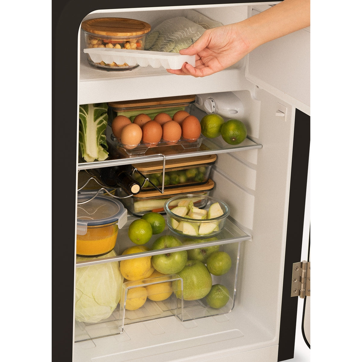 Retro Fridge 107L - Réfrigérateur Rétro - Noir Poignées Marbre