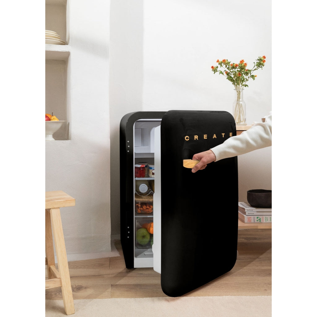 Retro Fridge 107L - Réfrigérateur Rétro - Noir Poignées Bois