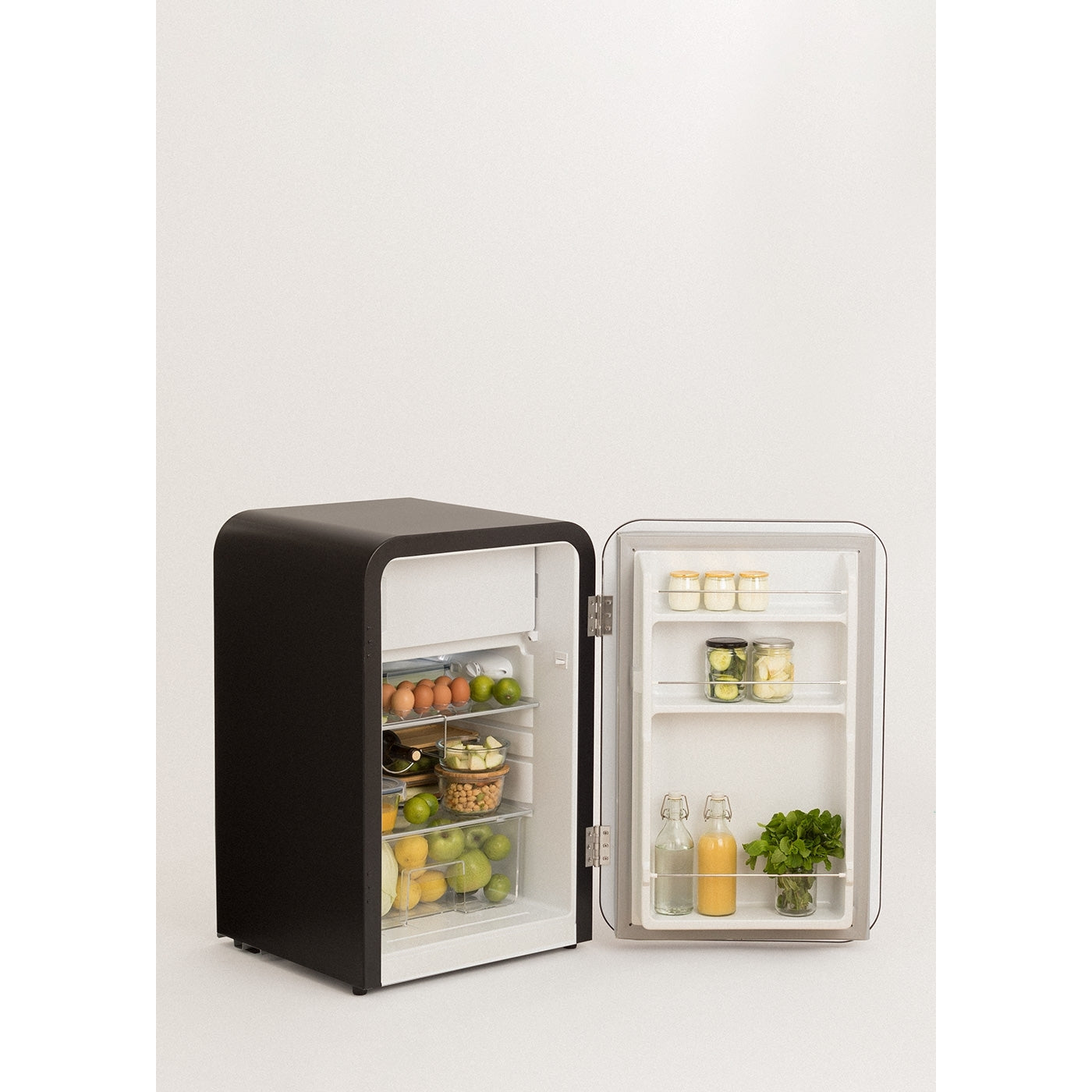 Retro Fridge 107L - Réfrigérateur Rétro - Noir Poignées Bois