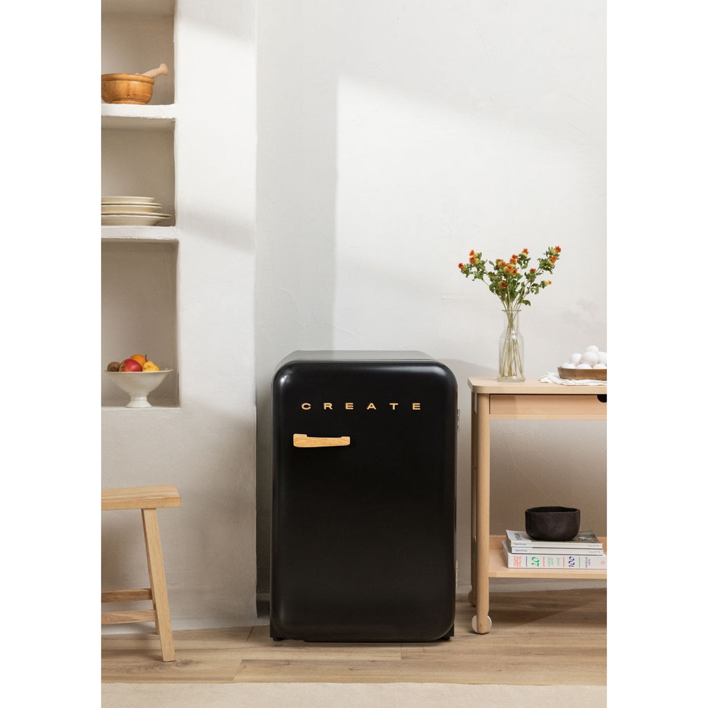 Retro Fridge 107L - Réfrigérateur Rétro - Noir Poignées Bois
