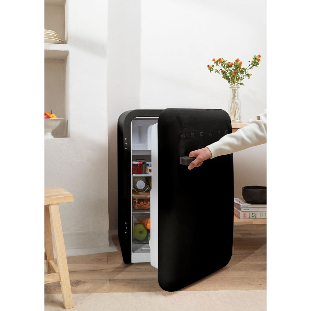 Retro Fridge 107L - Réfrigérateur Rétro - Noir Poignées Noires