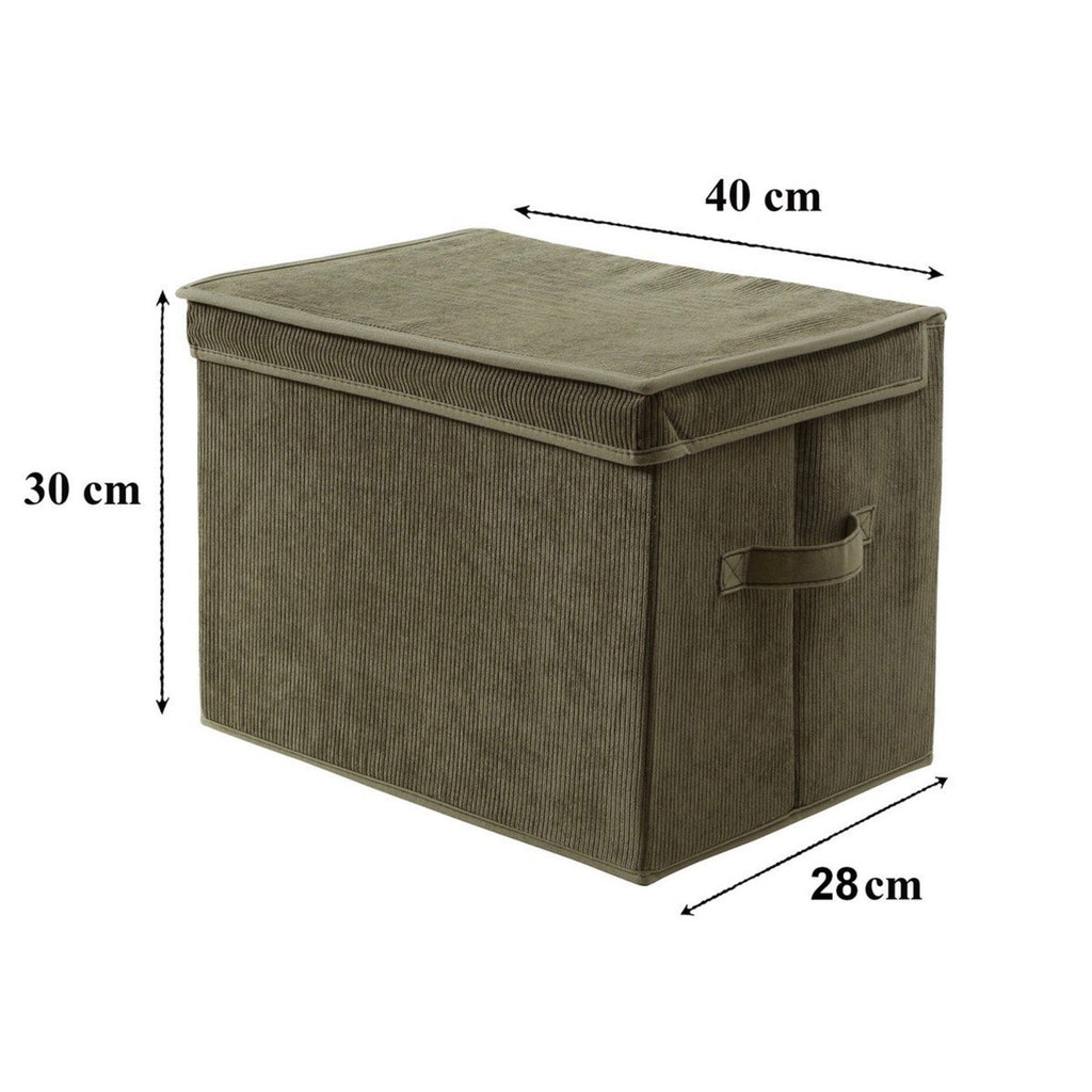 Boîte Rangement Haute Avec Couvercle Tissu Velours Côtelé Kaki