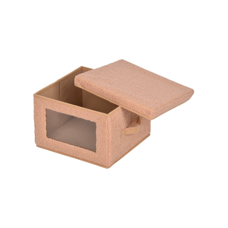 Boîte Rangement Tissu Bouclette Avec Fenêtre - Beige