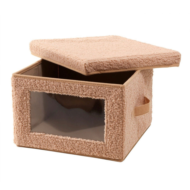 Boîte Rangement Tissu Bouclette Avec Fenêtre - Beige