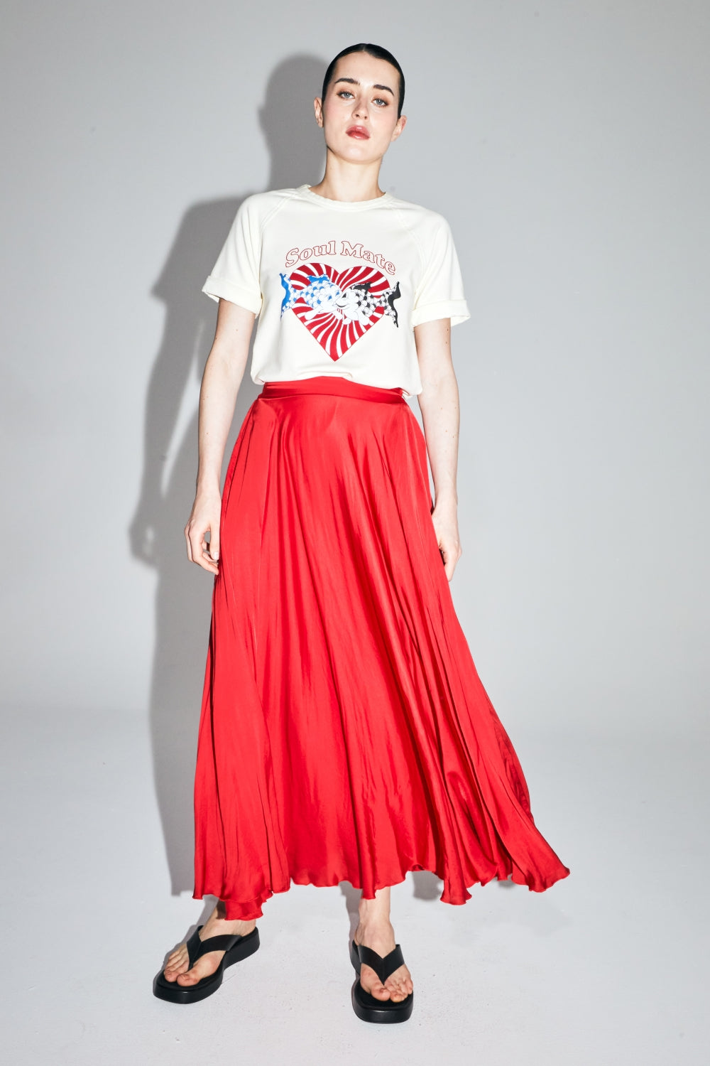 Falda larga The Kelly de viscosa satinada roja