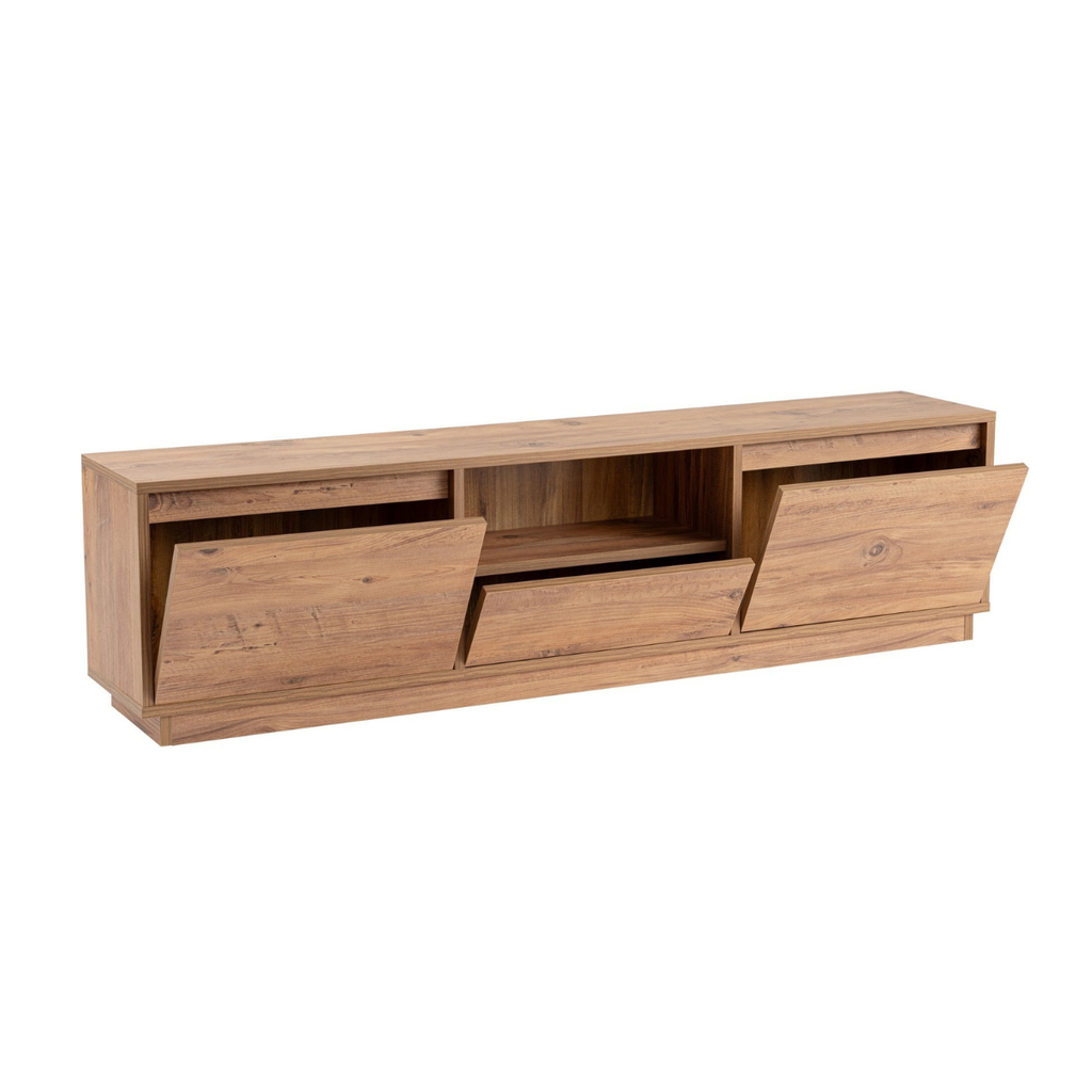 Vanguard - TV Unit with 3 Drop-Down Doors/1 Open Compartment - Atlantic Pine
