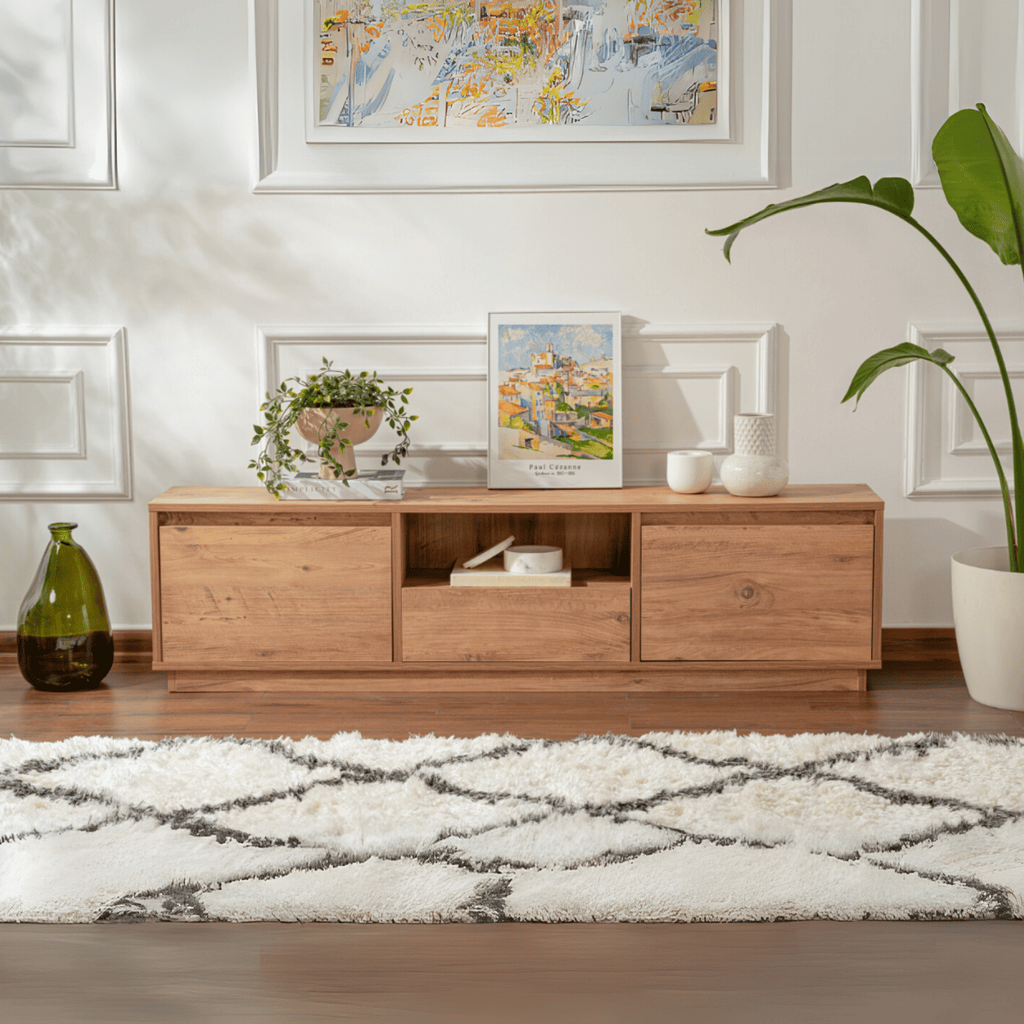 Vanguard - TV Unit with 3 Drop-Down Doors/1 Open Compartment - Atlantic Pine