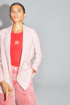 Le Blazer Jimmy En Coton A  Rayures Rouges Fabriqué En Italie