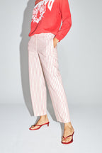 Le Pantalon Sacha En Coton A  Rayures Rouges Fabriqué En Italie