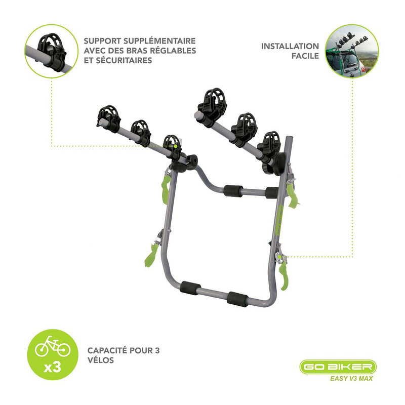 Porte-Vélos Argent - Maximum 3 Vélos - Adaptable A Tout Type De Voiture
