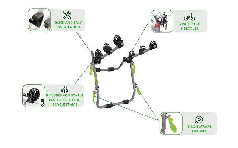Porte-Vélos Argent - Maximum 3 Vélos - Adaptable A Tout Type De Voiture