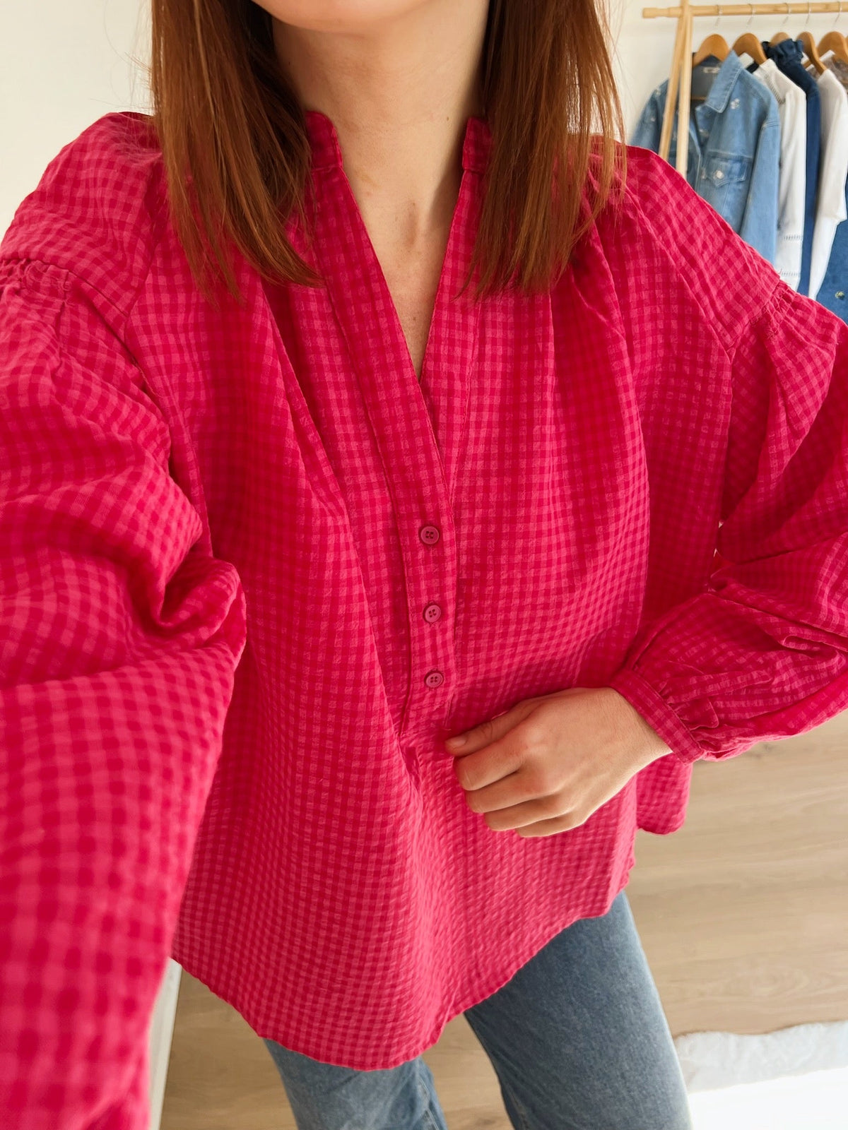 Blusa de cuadros vichy fucsia Clothilde