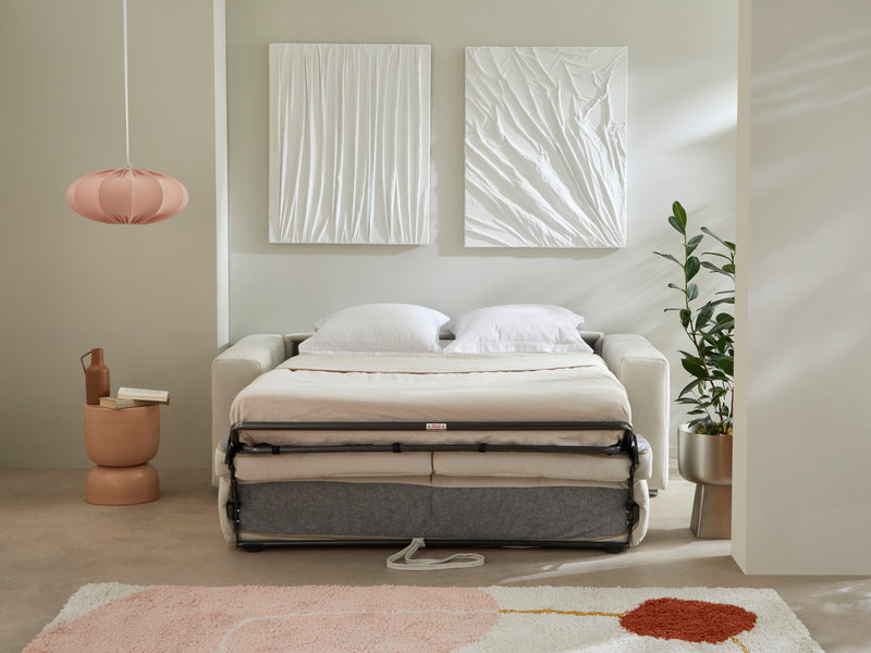 Canapé 3 Places Convertible Avec Ouverture Express En Tissu - Chester - Beige