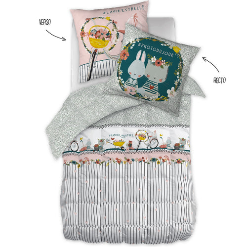 Couette Imprimée + Taie D'Oreiller - Coton Imprimé - Jardinage