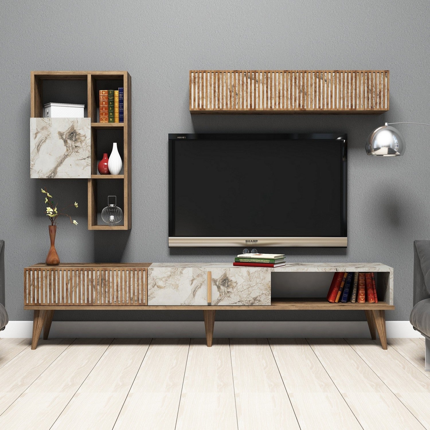 Meubles Tv Milan - Noyer / Blanc