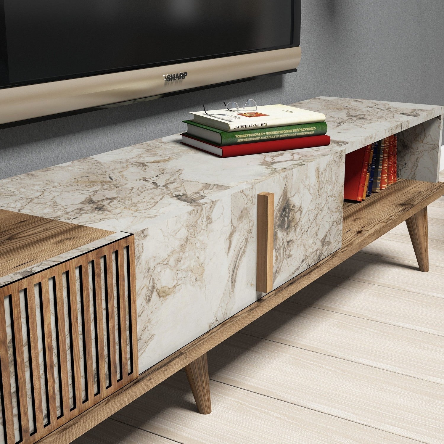 Meubles Tv Milan - Noyer / Blanc