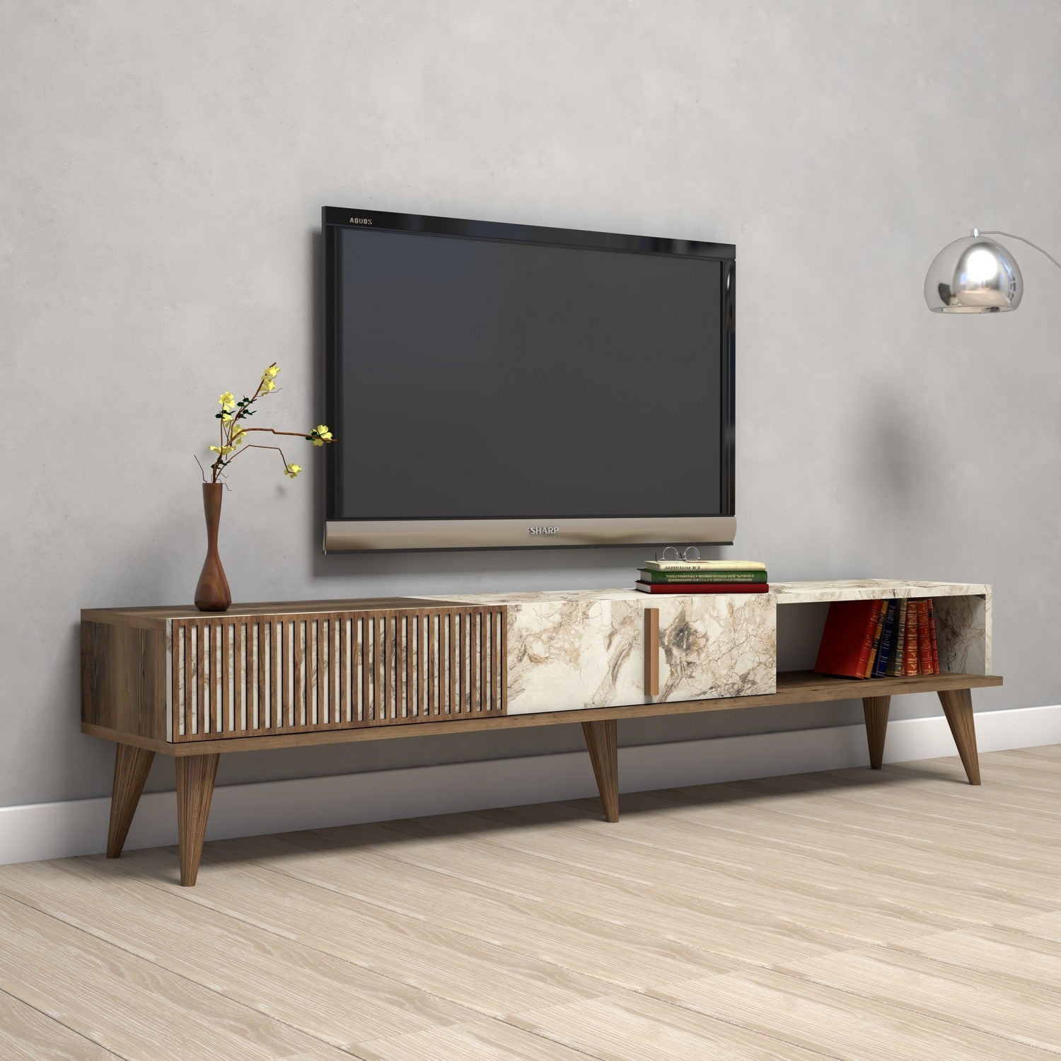 Meubles Tv Milan - Noyer / Blanc