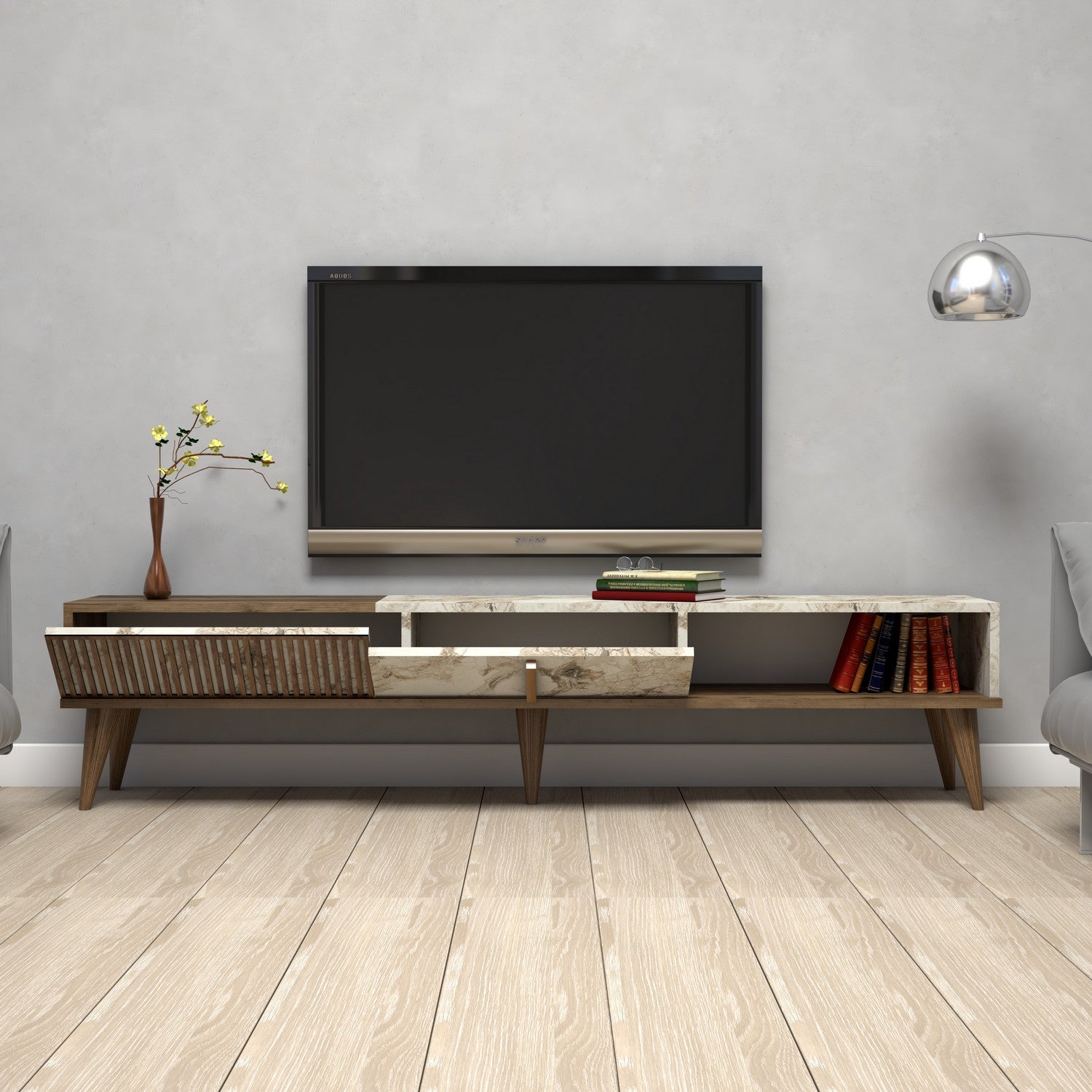 Meubles Tv Milan - Noyer / Blanc