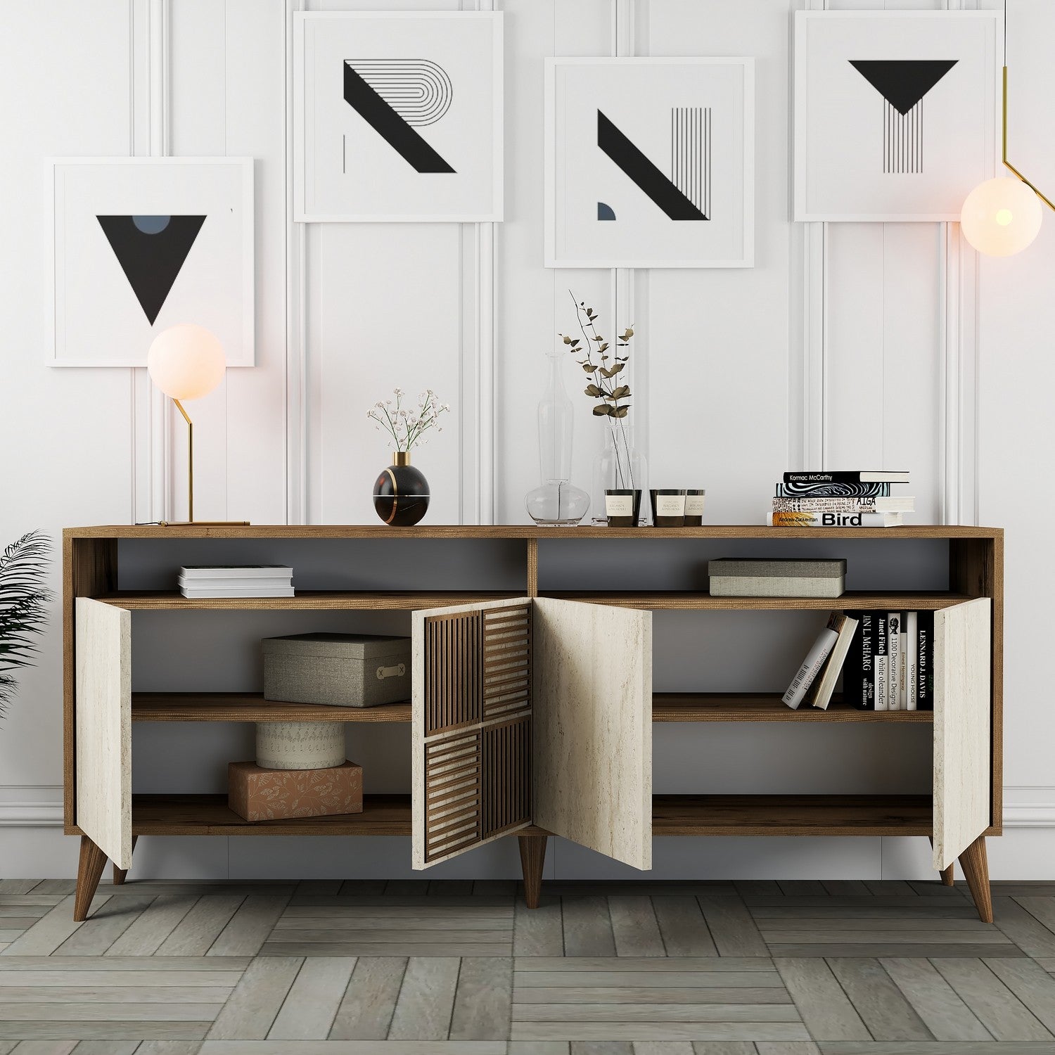 Consoles Milan - Noyer / Travertin