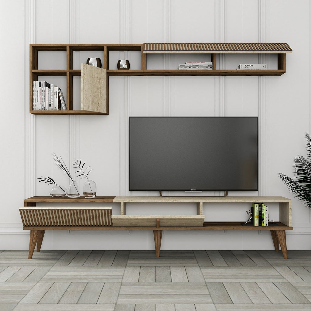 Meubles Tv Milan - Noyer / Travertin