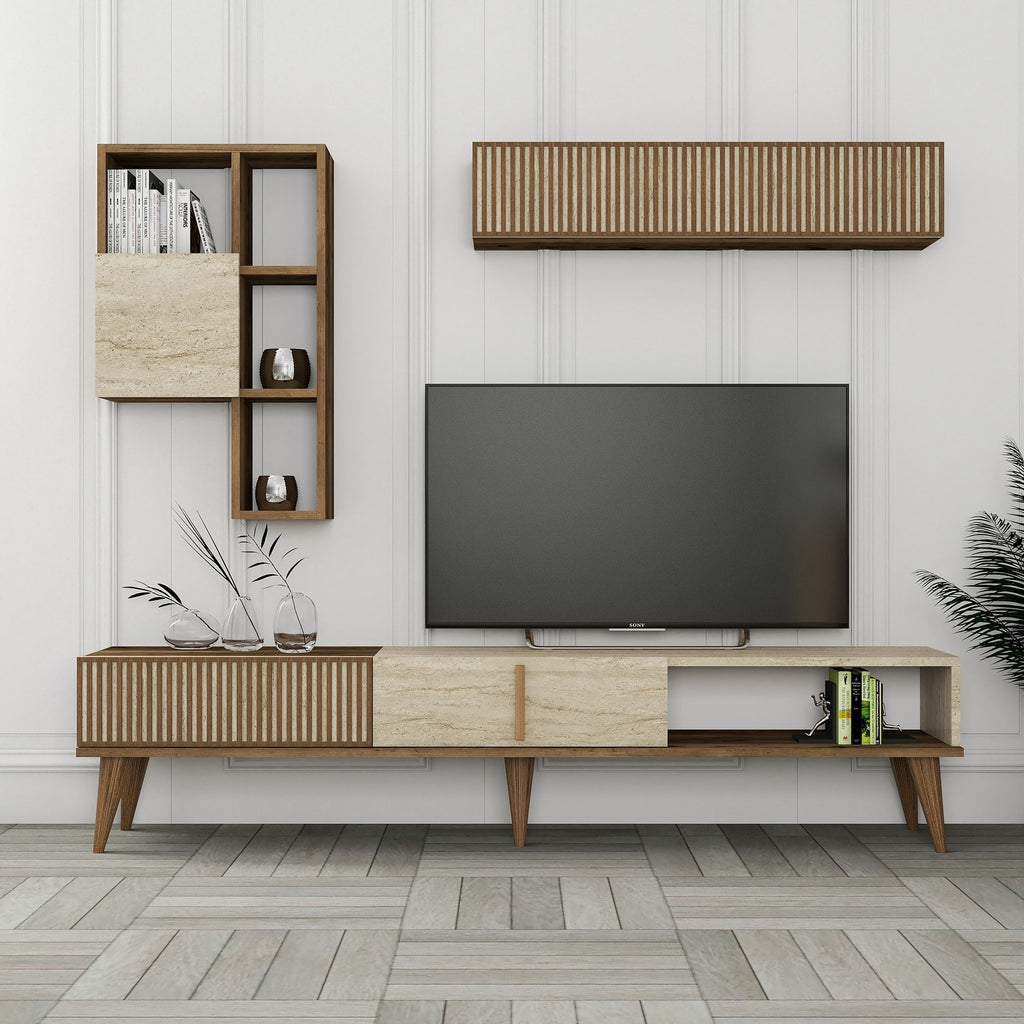 Meubles Tv Milan - Noyer / Travertin