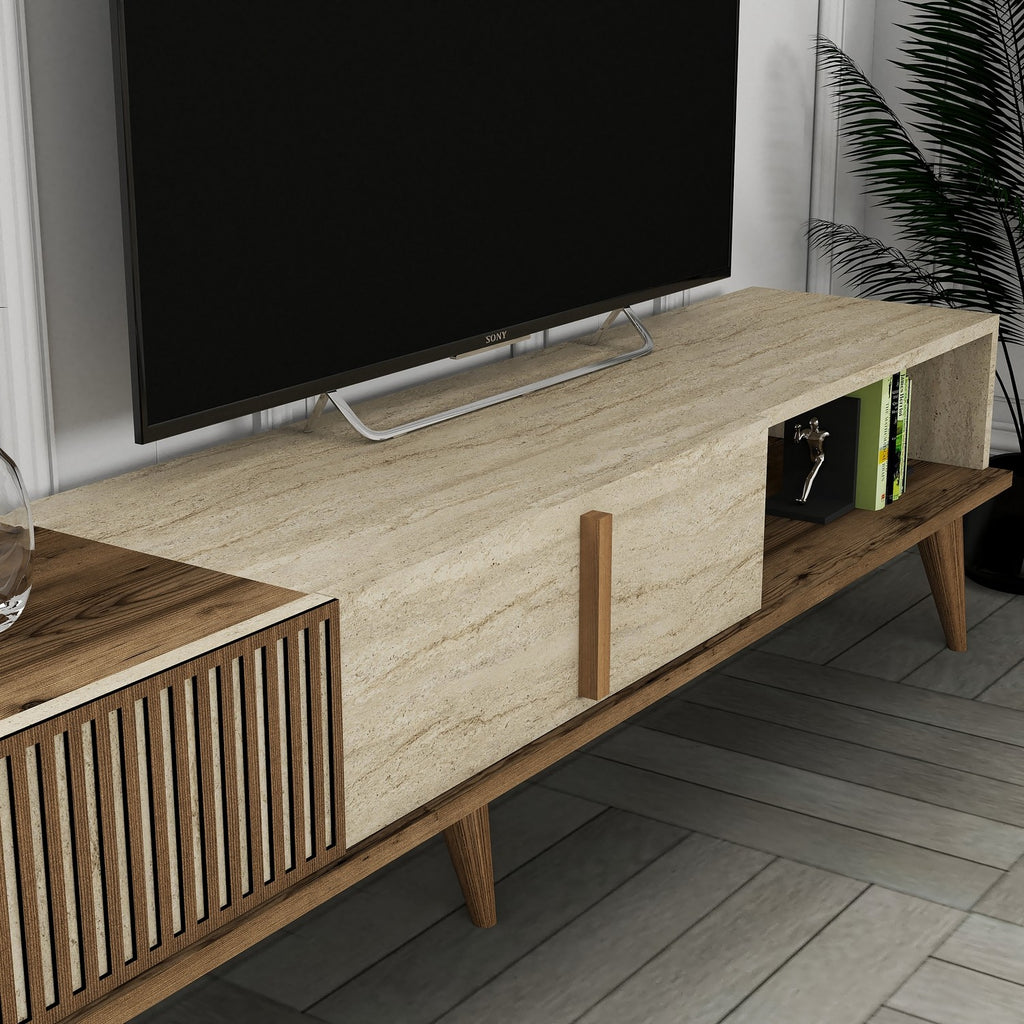 Meubles Tv Milan - Noyer / Travertin