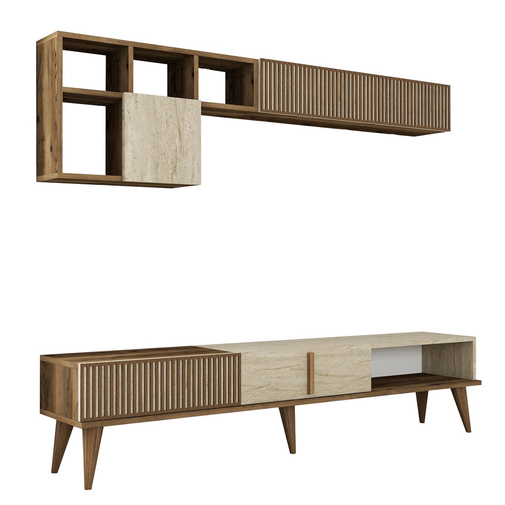 Meubles Tv Milan - Noyer / Travertin