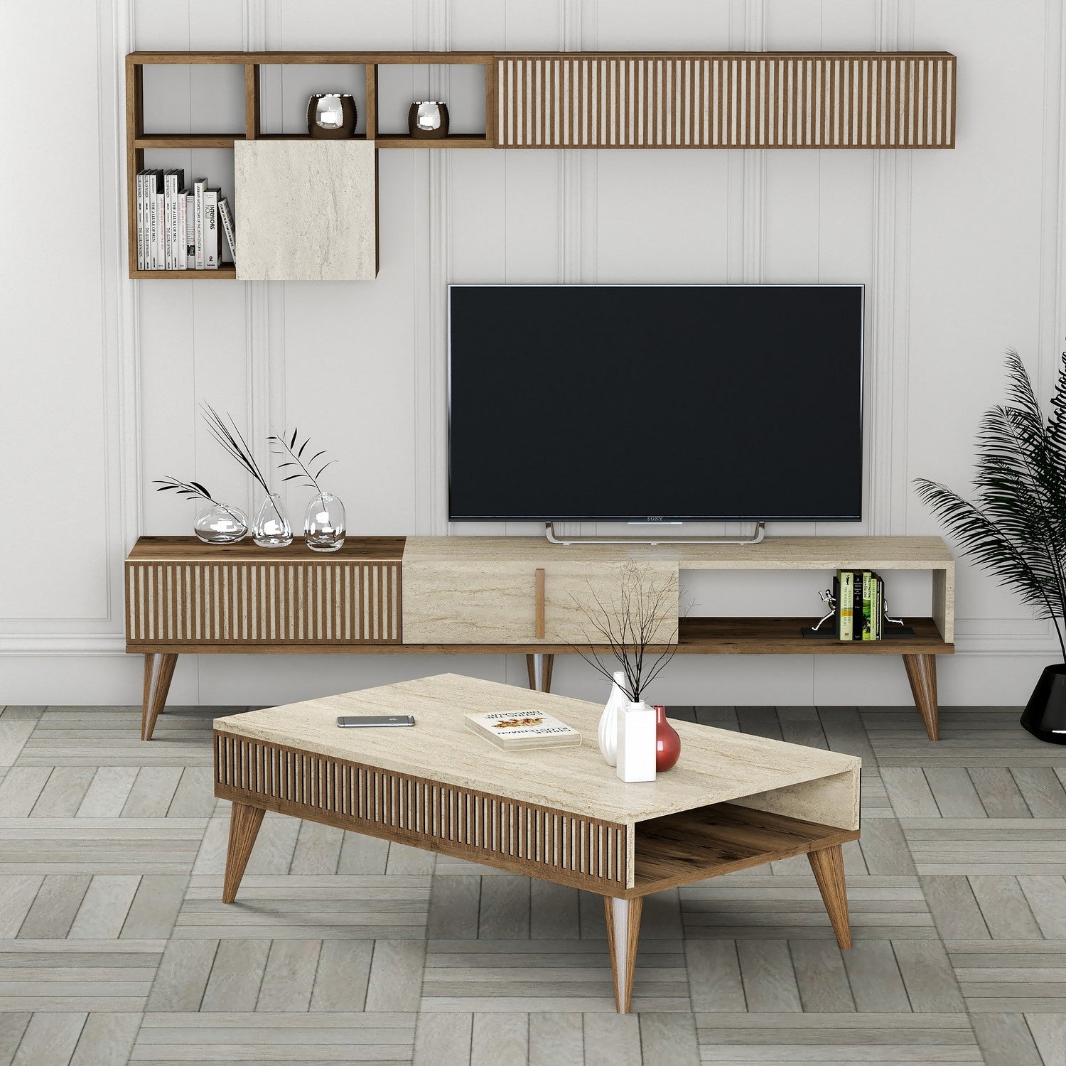 Ensembles De Meubles De Salon Milan - Noyer / Travertin