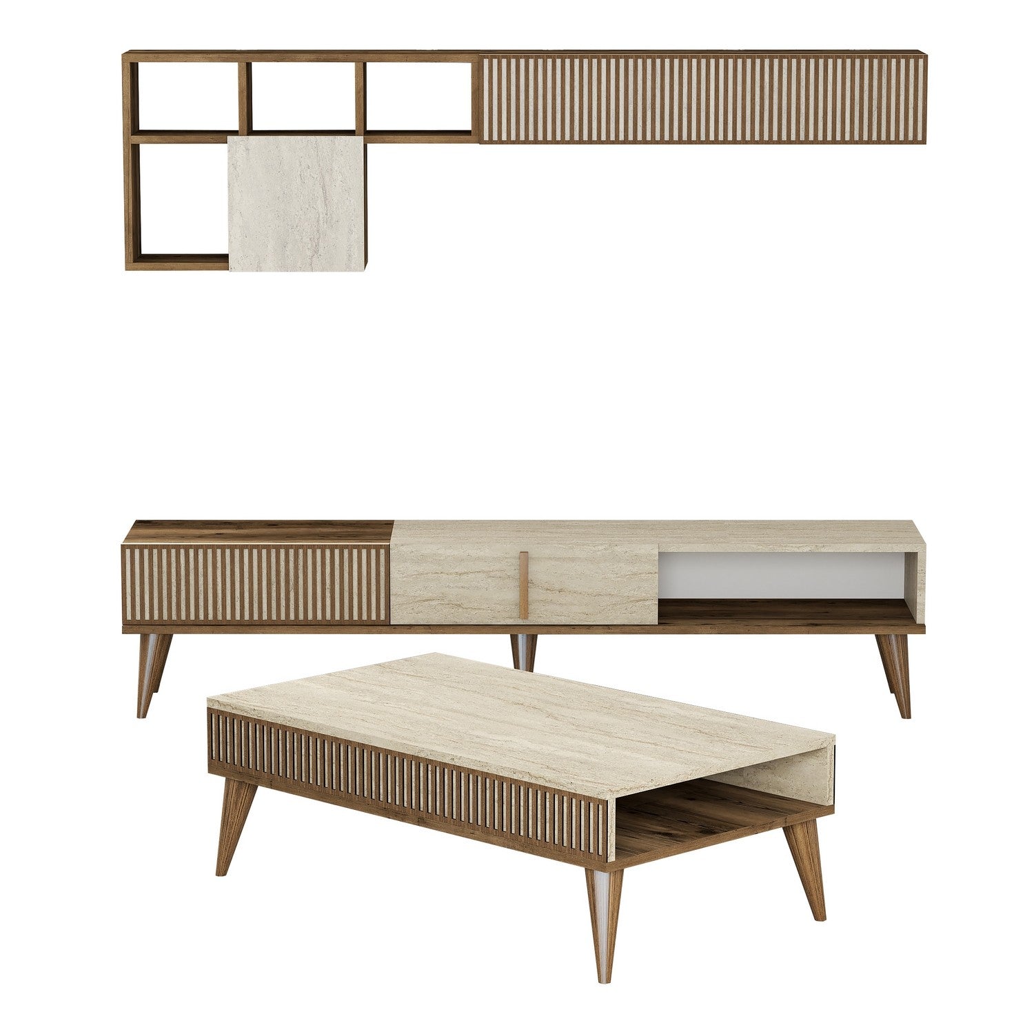 Ensembles De Meubles De Salon Milan - Noyer / Travertin
