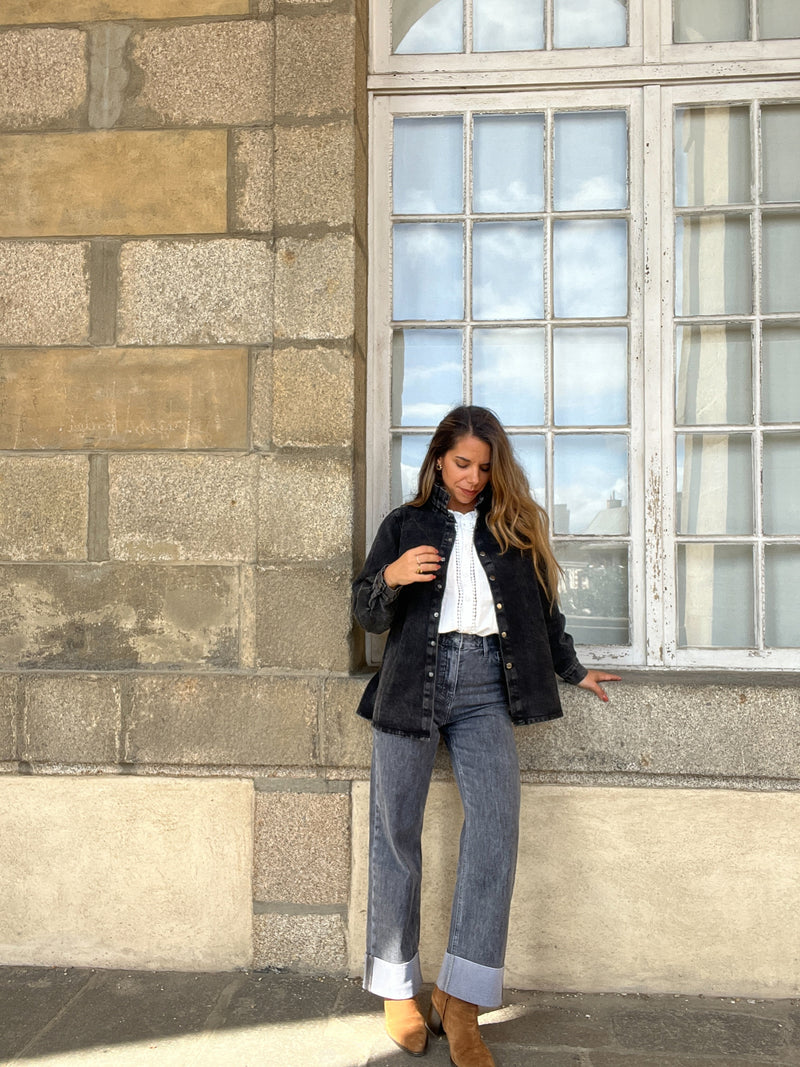 Veste En Jean Céleste Noir Chiné
