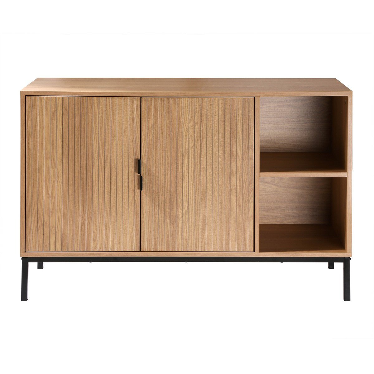Tara - Sideboard 2 Doors 2 Open Niches Grooved Wood Effect - Light Wood