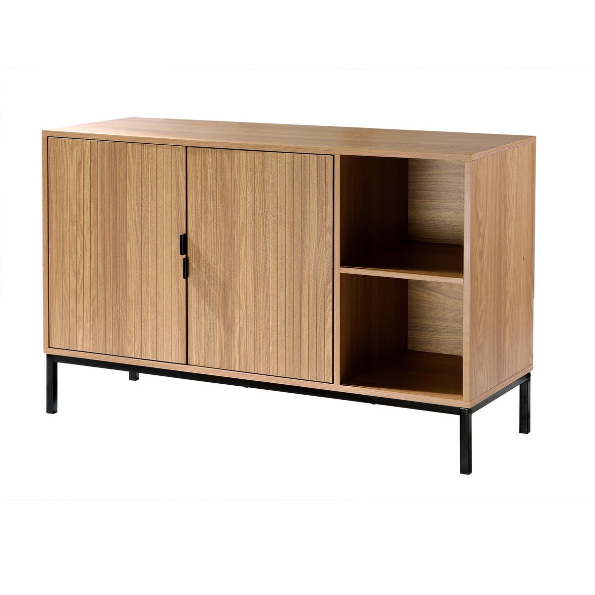 Tara - Sideboard 2 Doors 2 Open Niches Grooved Wood Effect - Light Wood