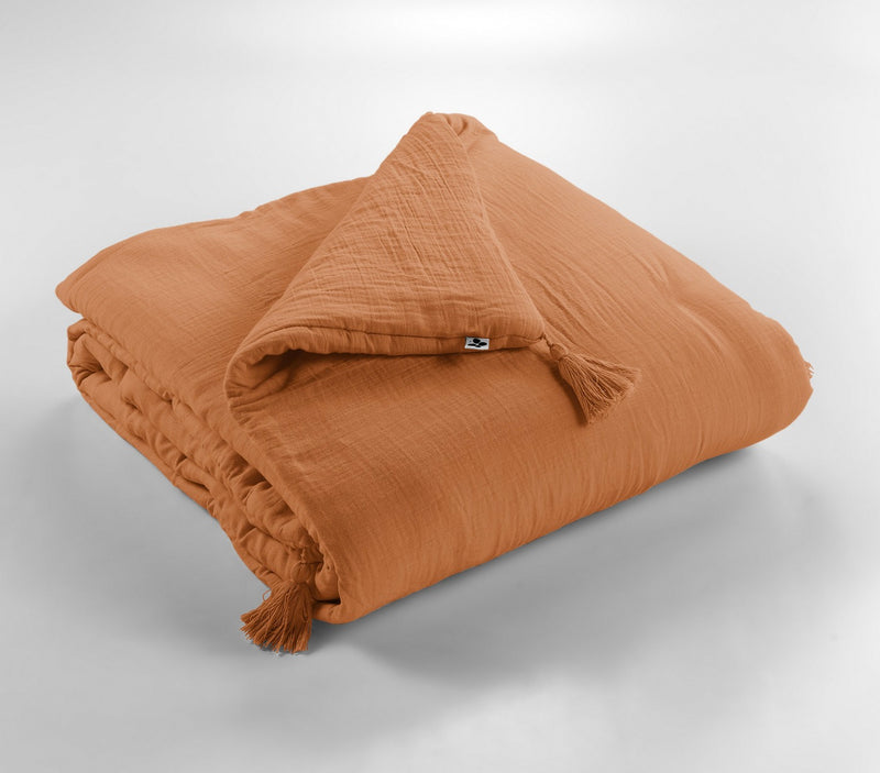 Bout De Lit - Double Gaze De Coton Unie - Gaïa - Abricot