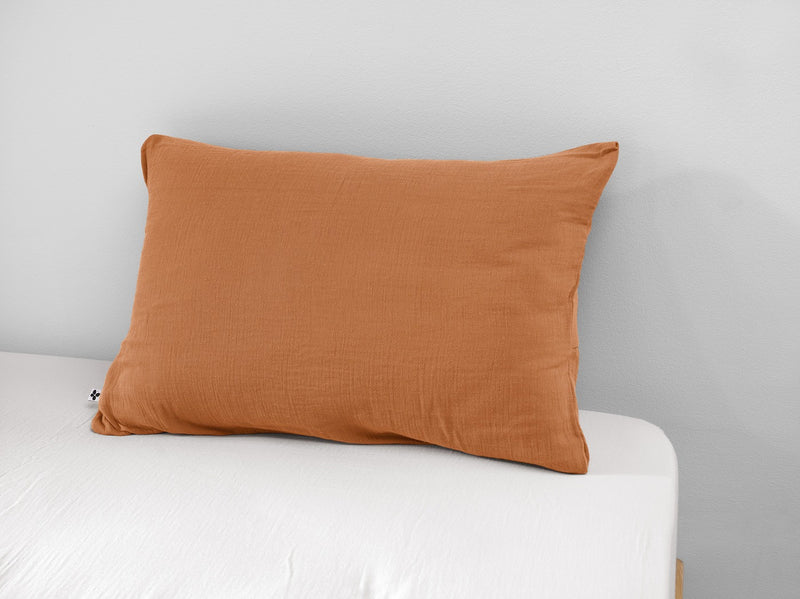 Taie D'Oreiller - Gaze De Coton Unie - Gaïa - Abricot