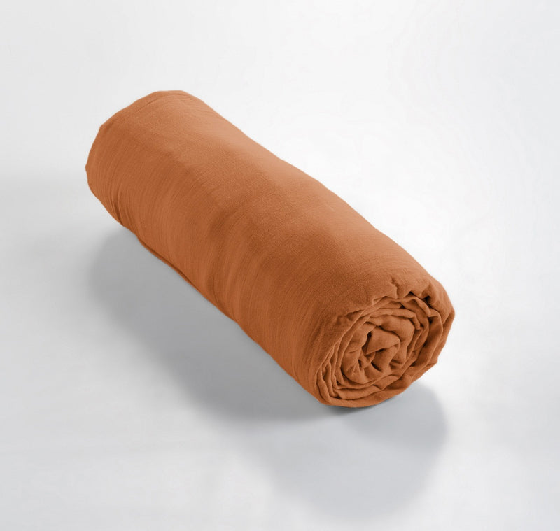 Drap Housse - Double Gaze De Coton Unie - Gaïa - Abricot