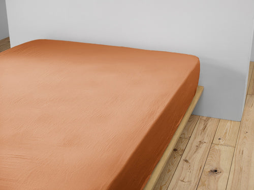 Drap Housse - Double Gaze De Coton Unie - Gaïa - Abricot