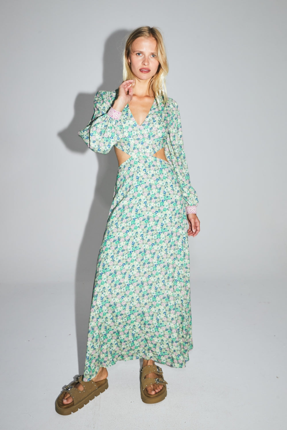 The Carolina Pink and Yellow Floral Gypsy Print Dress