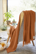 Gaïa - Plaid À Franges - Double Gaze De Coton Unie - Abricot