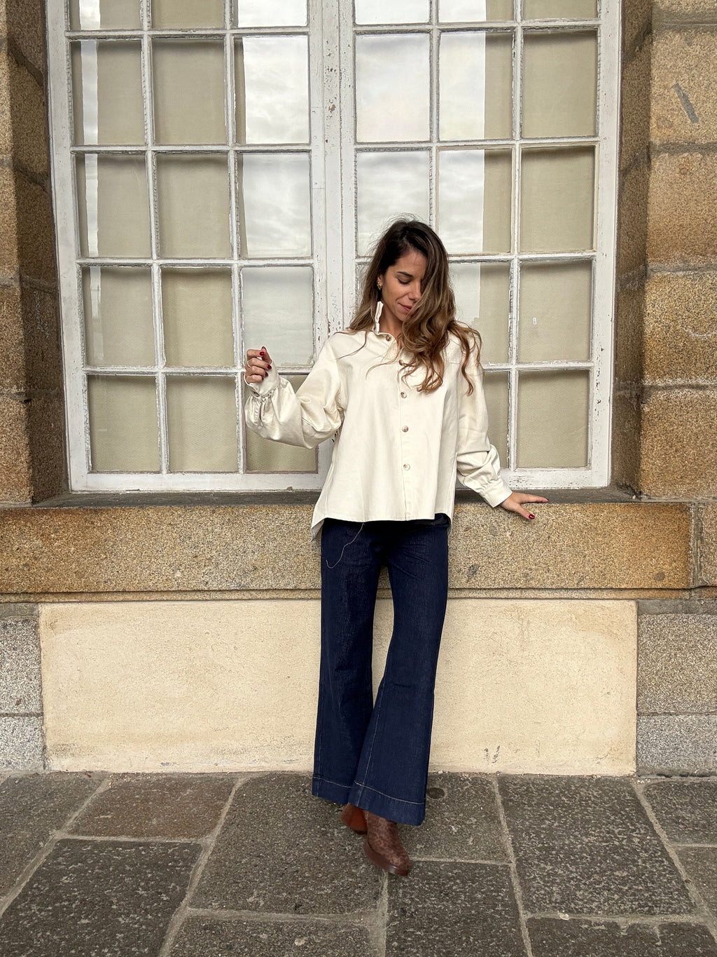 Veste En Jean Céleste Écrue