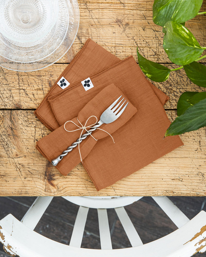 Lot De Serviettes - Double Gaze De Coton Unie - Gaïa - Abricot