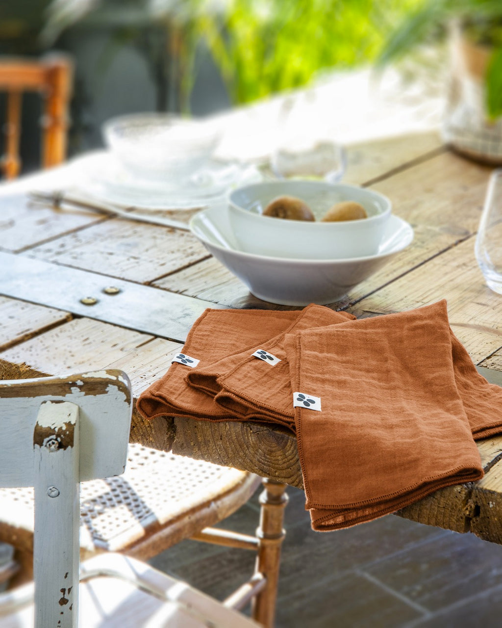 Gaïa - Lot De Serviettes - Double Gaze De Coton Unie - Abricot