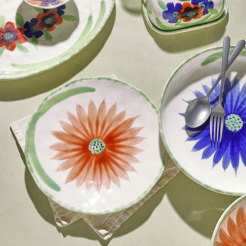 Fleur - Set De 4 Assiettes Plates - Grès - Blanc/Vert