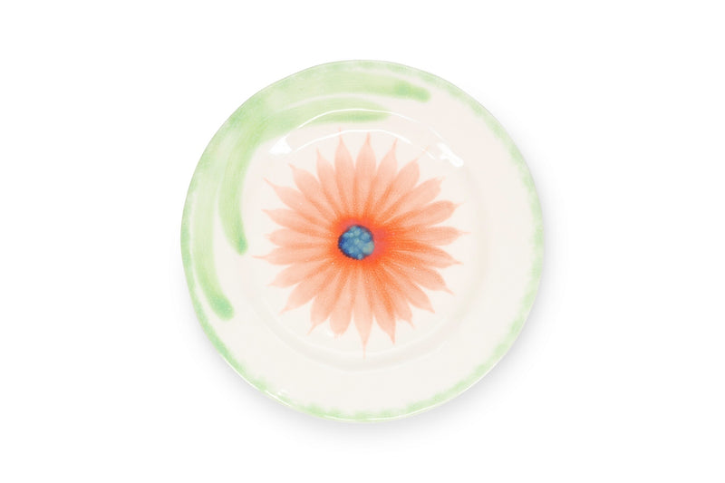 Fleur - Set De 4 Assiettes Plates - Grès - Blanc/Vert