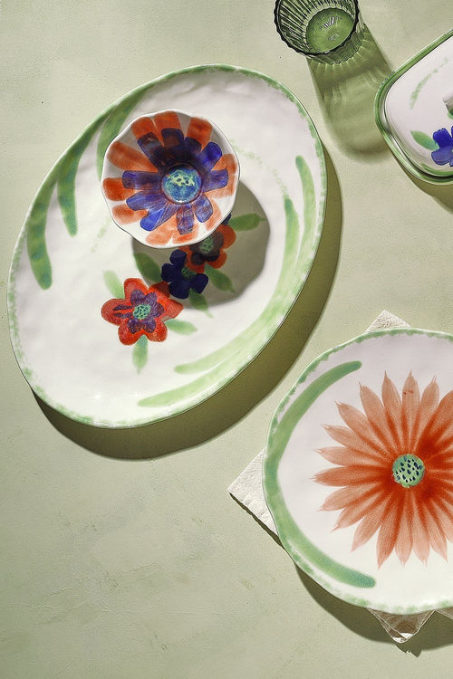 Fleur - Plat À Servir - Grès - Blanc/Crème