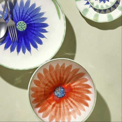 Fleur - Bol - Grès - Blanc/Vert
