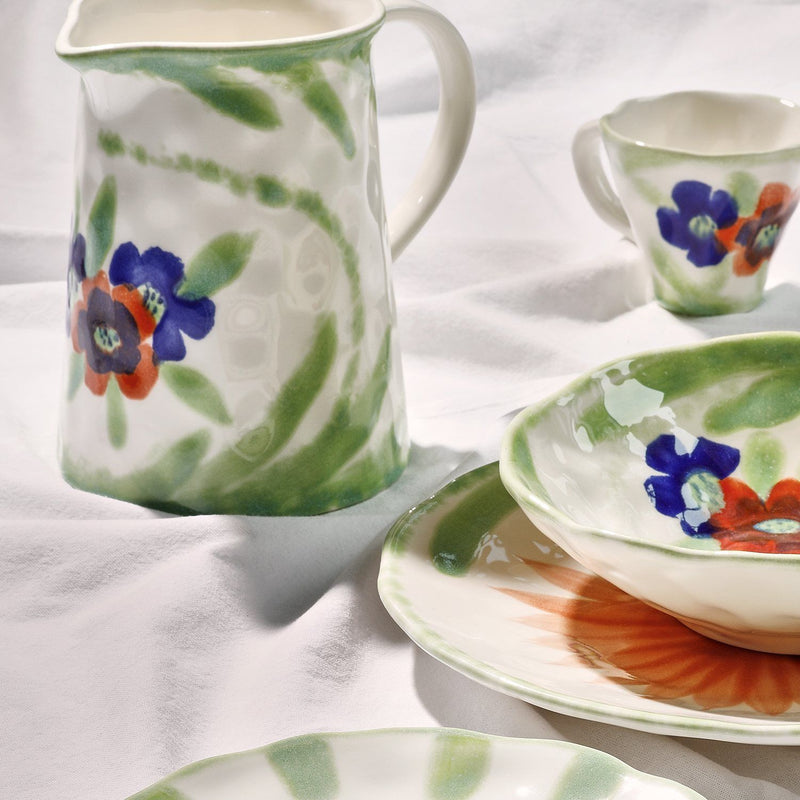 Fleur - Set De 4 Tasses - Grès - Blanc/Vert
